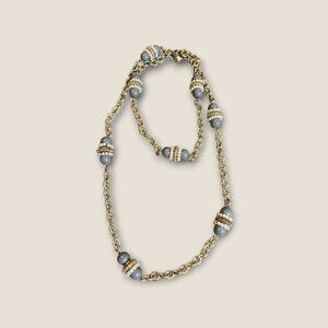 Vintage J Crew Seed Pearl Gray Bed Gold Tone Cable Link Necklace 36 Inches